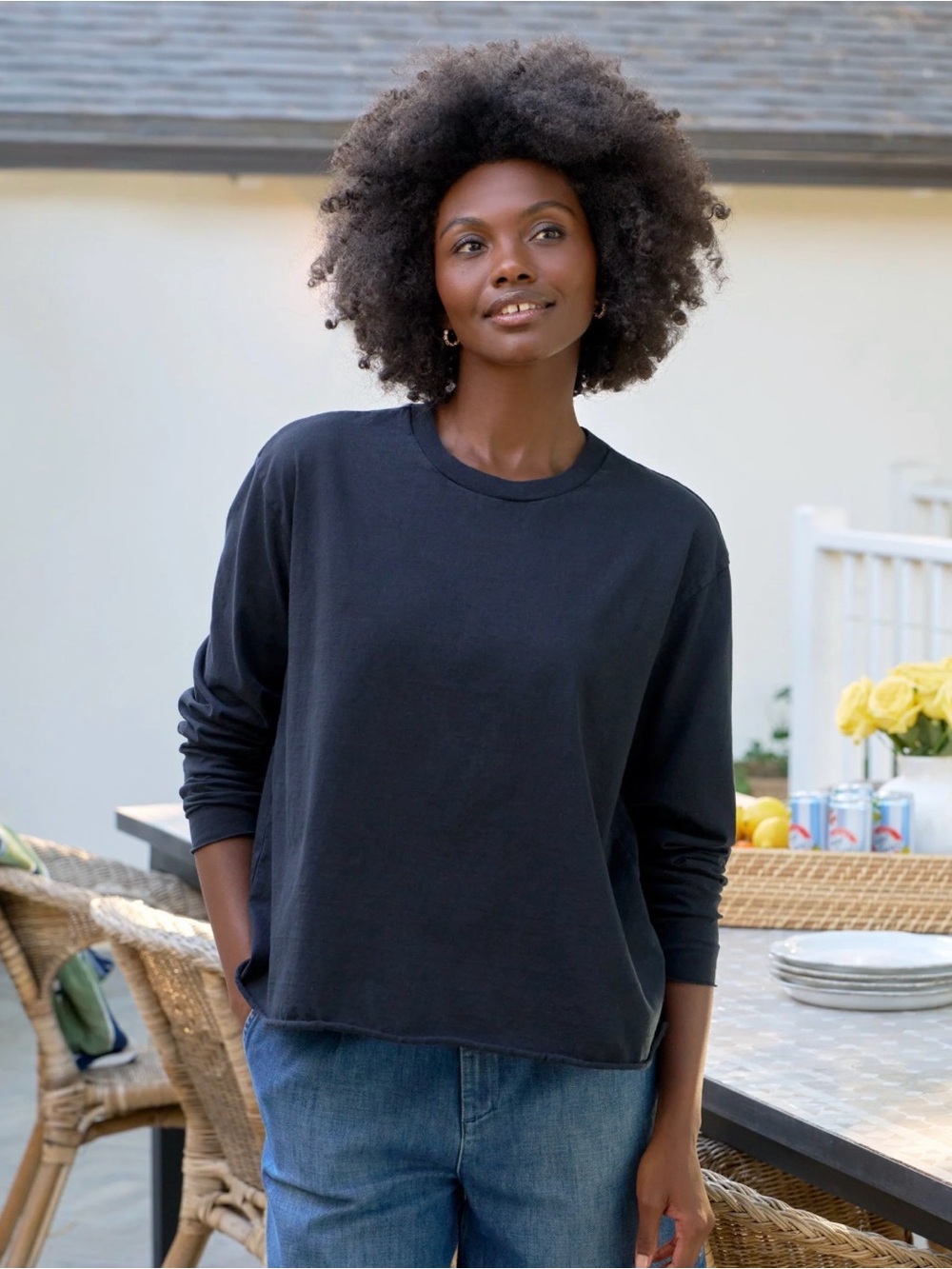 Frank & Eileen Quinn Long-Sleeve Crewneck Tee Navy Blue Size M